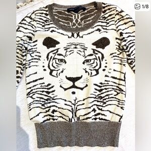 Shimmery Cream and Bronze Sweater w/ Tiger Print